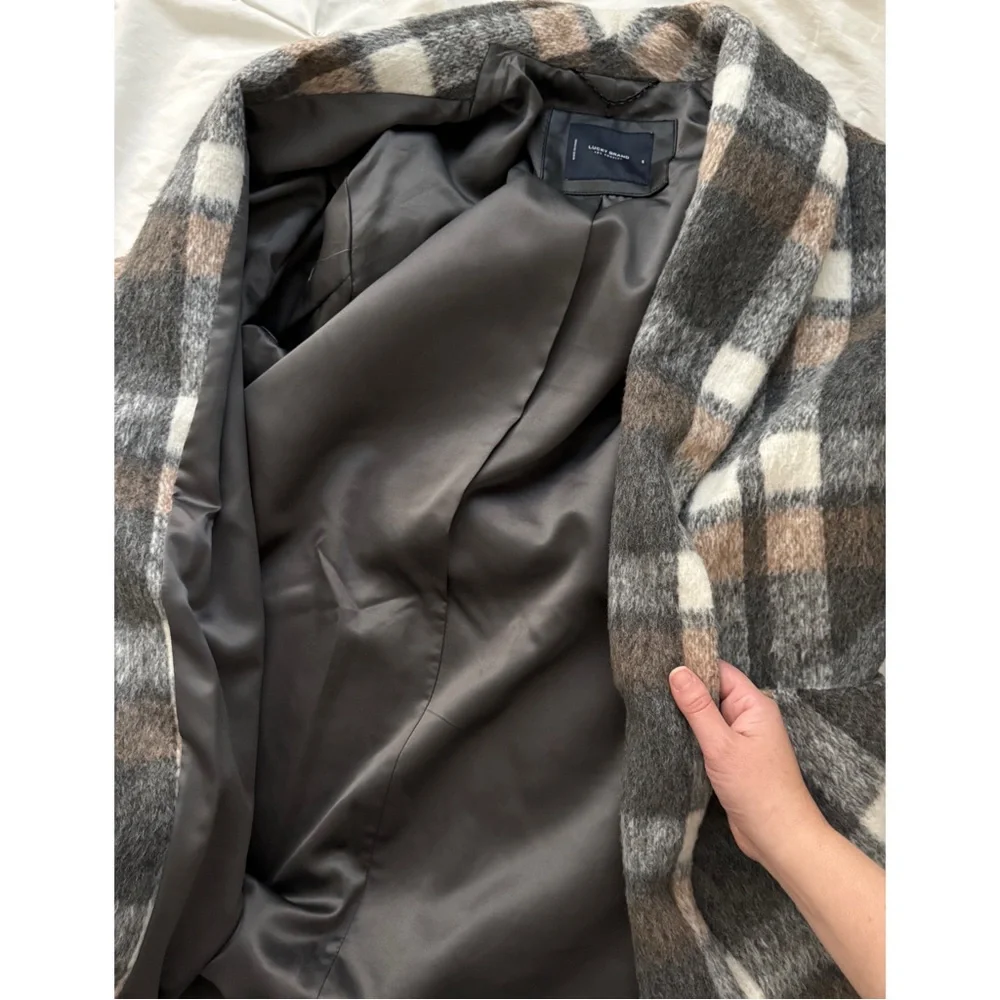 Plaid single breasted shawl-collar coat - Picture 6 of 8